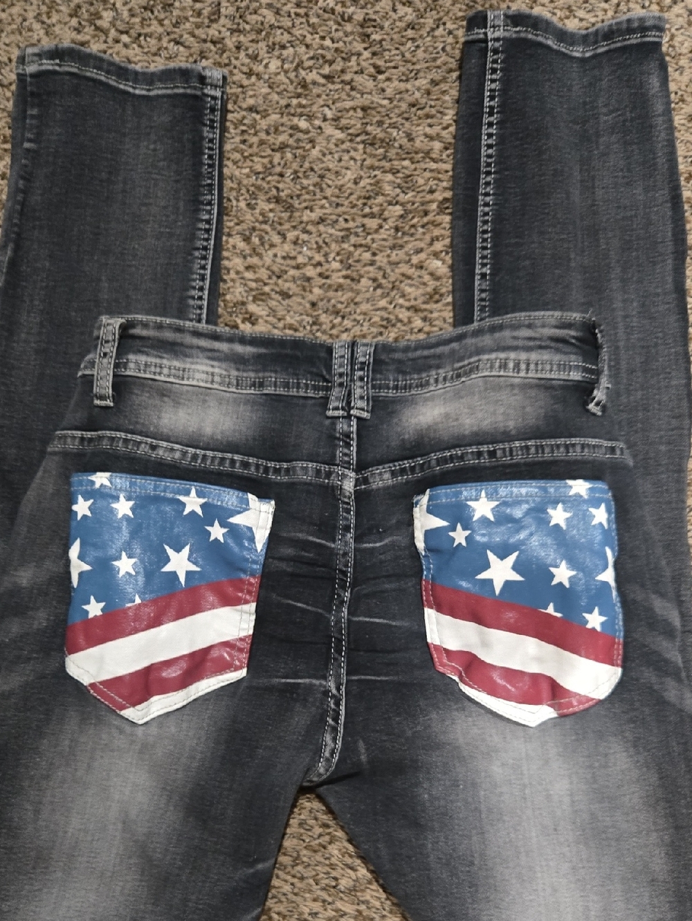 Men's Dark Wash Jeans with American Flag Pocket Accents